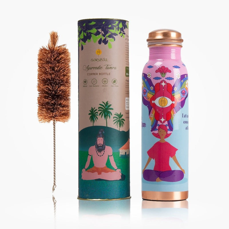 Copper Water Bottle with Cleaning Brush - Pink Noble Thoughts - 1 Litre | Verified Sustainable Bottles & Sippers on Brown Living™