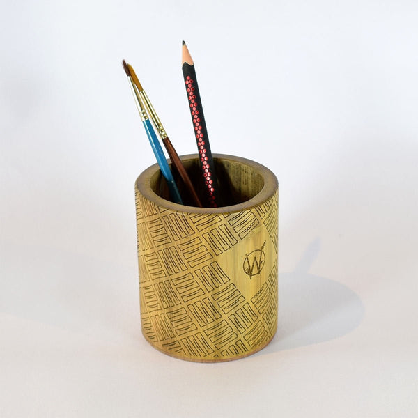 Crosshatch Bamboo Pen Stand | Verified Sustainable Desk Accessories on Brown Living™