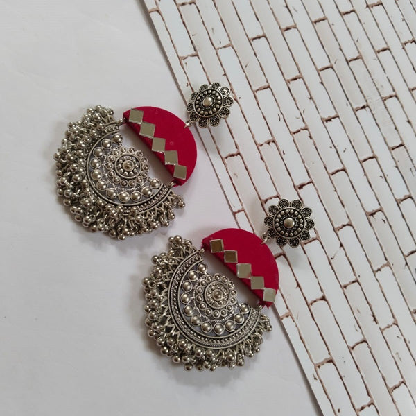 Dark Pink Mirror Oxidized Heavy Jhumka Earrings | Verified Sustainable Womens earrings on Brown Living™