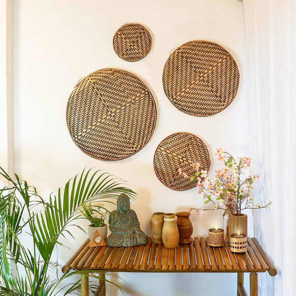 Decorative Bamboo Wall Decor Chalni - Black - Set of 4 | Verified Sustainable Wall Decor on Brown Living™