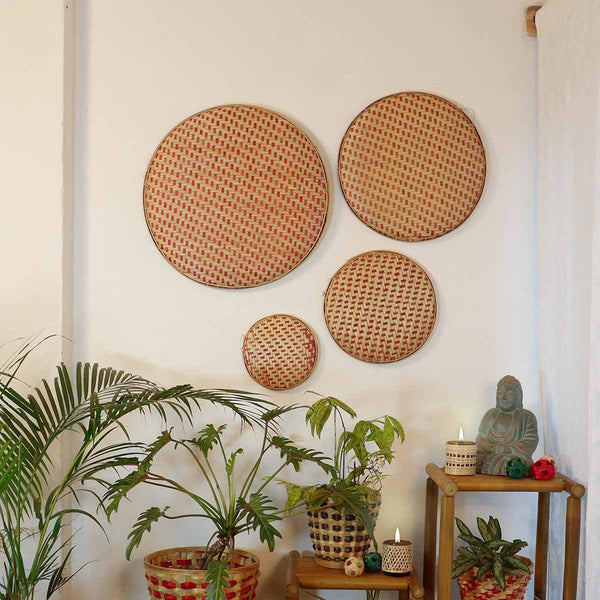 Decorative Bamboo Wall Decor Dala - Red - Set of 4 | Verified Sustainable Wall Decor on Brown Living™