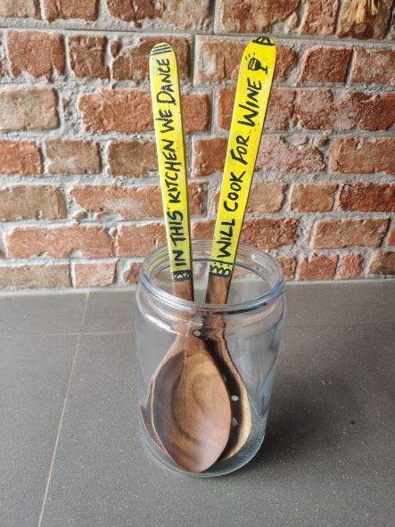 Diwali Decor Idea: Handwritten Yellow Cooking Spoon - Set Of 2