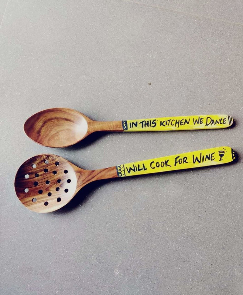 Diwali Decor Idea: Handwritten Yellow Cooking Spoon - Set Of 2