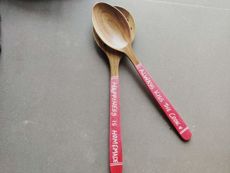 Diwali Special Handwritten Pink Cooking Spoon - Wooden Set of 2