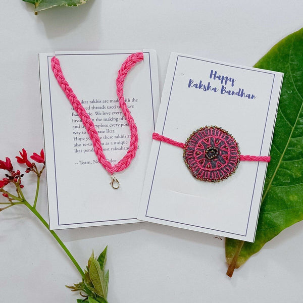 Dual Avtar Embroidered Rakhi - Grey & Pink | Reusable Rakhi | Verified Sustainable Rakhi on Brown Living™