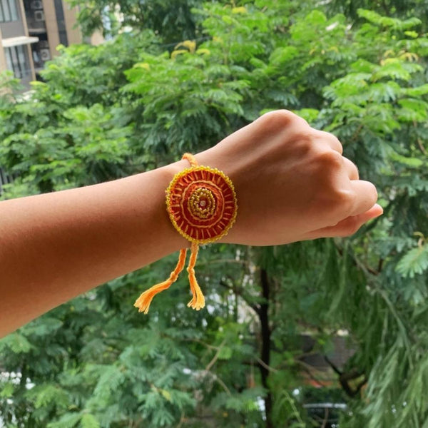 Dual Avtar Embroidered Rakhi - Orange | Reusable Rakhi | Verified Sustainable Rakhi on Brown Living™