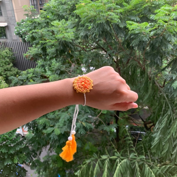 Dual Avtar Shibori Rakhi - Orange | Reusable Rakhi | Verified Sustainable Rakhi on Brown Living™