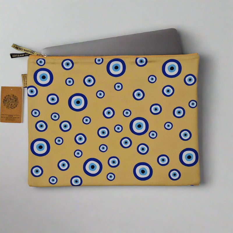 Evil Eye - Beige Recycled Polycotton Laptop Sleeve | Verified Sustainable Laptop Sleeve on Brown Living™