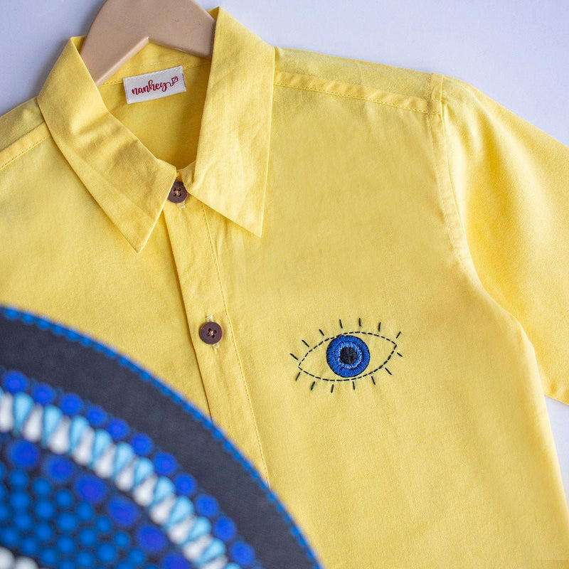 Evil Eye Embroidered Unisex Organic Cotton Shirt- Yellow | Verified Sustainable Kids Shirts on Brown Living™