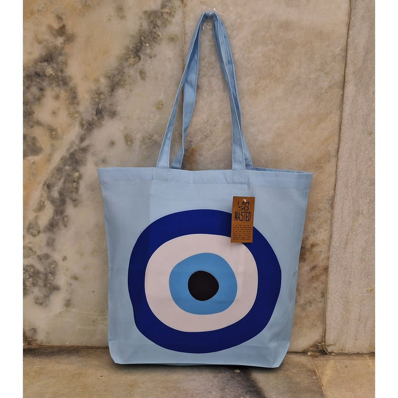 Evil Eye - Light Blue Recycled Polycotton Tote | Verified Sustainable Tote Bag on Brown Living™