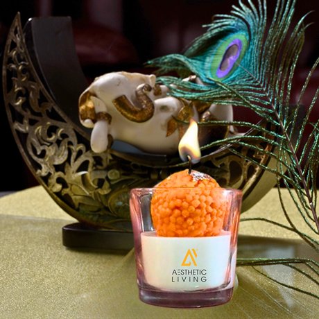 Festive Motichoor Laddoo Soywax Candle - Jasmine | Verified Sustainable Candles Fragrances on Brown Living™