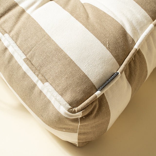 French Stripe Sustainable Floor Cushion - Beige | Verified Sustainable Covers & Inserts on Brown Living™