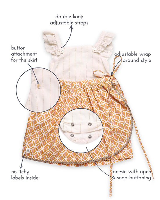 Genda - Infant Onesie with Detachable Lehenga Skirt and Matching Clips | Verified Sustainable Kids Ethnic Sets on Brown Living™