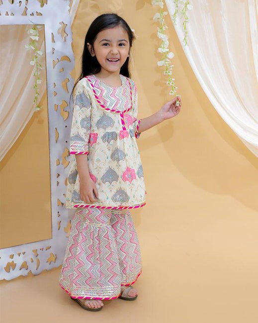 Girls Pure Cotton Jaipur Block Printed Festive Suit Sets - Pink | Verified Sustainable Kids Ethnic Sets on Brown Living™