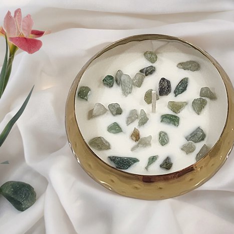 Green Aventurine Urli Hand Poured Soy Wax Candle - Pack of 1 | Verified Sustainable Candles & Fragrances on Brown Living™