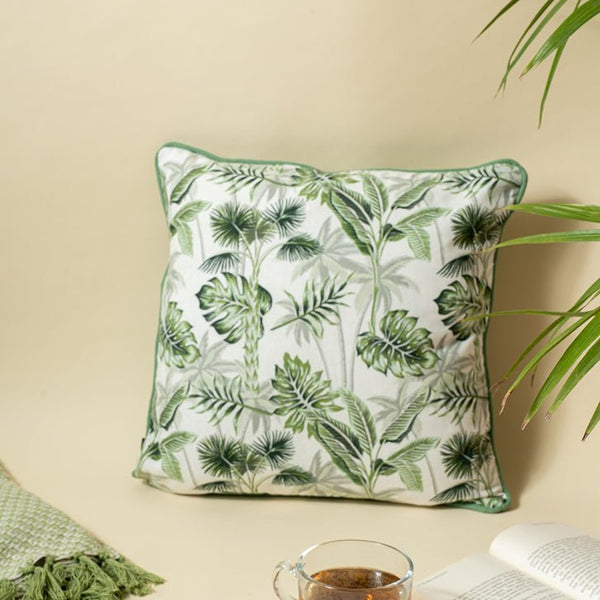 Green Leaf Printed Cushion Cover - Green | Verified Sustainable Covers & Inserts on Brown Living™