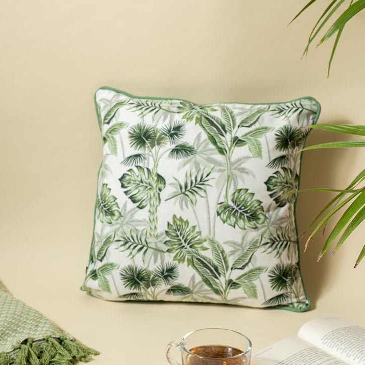 Green Leaf Printed Cushion Cover - Green | Verified Sustainable Covers & Inserts on Brown Living™