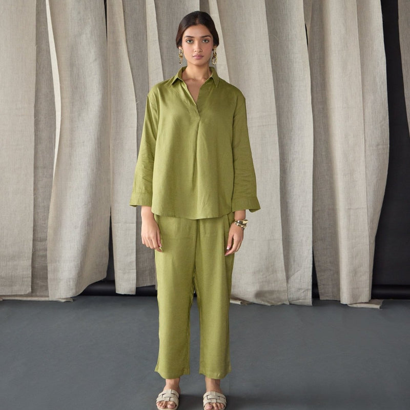 Green Linen Co - ord Set | Verified Sustainable Womens Co - Ord Sets on Brown Living™