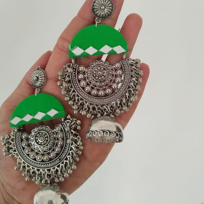 Green Oxidized Heavy Long Jhumka With Ghungroos | Verified Sustainable Womens earrings on Brown Living™