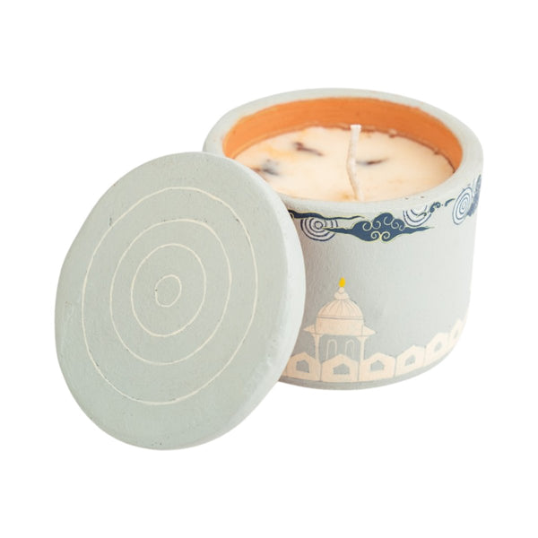 Hand Painted Terracotta Candle With Lid | Verified Sustainable Candles & Fragrances on Brown Living™