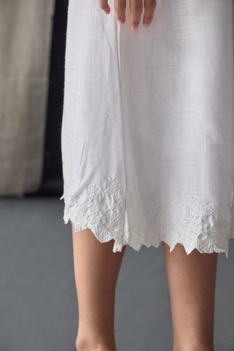 Hand Scalloped & Tonal Embroidered Dress - White | Verified Sustainable Womens Dress on Brown Living™