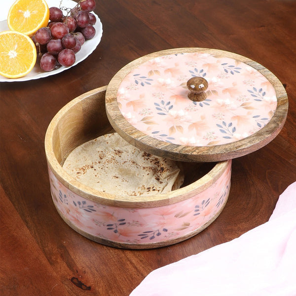 Handcrafted Blossom Curl Mango Wood Casserole Roti Box | Verified Sustainable Baskets & Boxes on Brown Living™