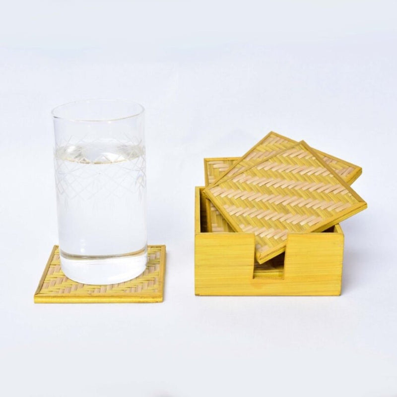 Handmade Bamboo Coasters - Yellow | Verified Sustainable Table Essentials on Brown Living™