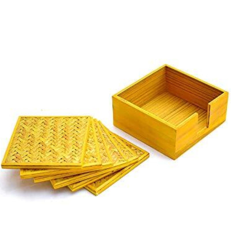 Handmade Bamboo Coasters - Yellow | Verified Sustainable Table Essentials on Brown Living™