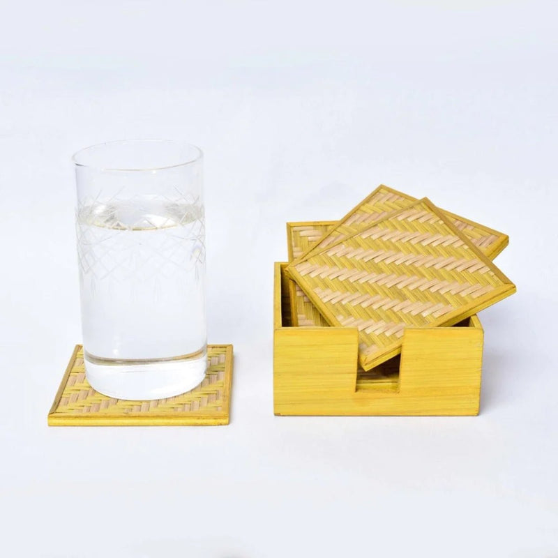 Handmade Bamboo Coasters - Yellow | Verified Sustainable Table Essentials on Brown Living™