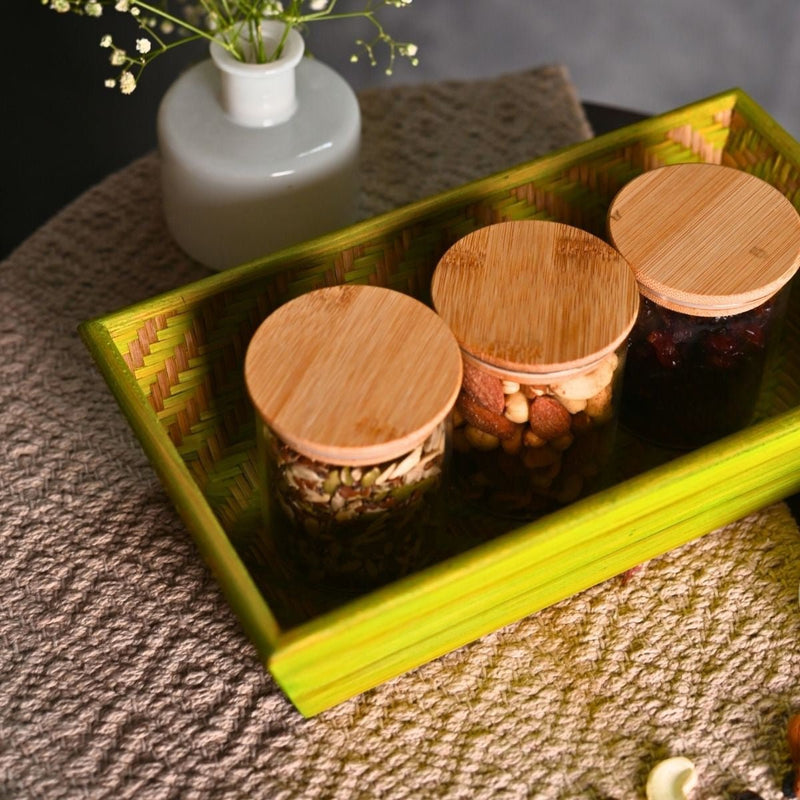 Handmade Bamboo Rectangular Basket - Green | Verified Sustainable Trays & Platters on Brown Living™