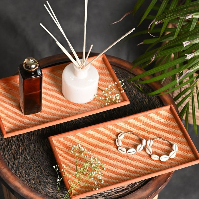 Handmade Bamboo Rectangular Bedside Tray - Orange | Verified Sustainable Trays & Platters on Brown Living™