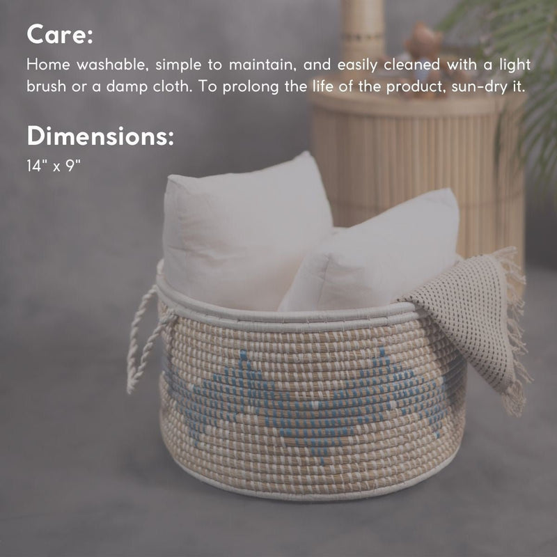 Handmade Moonj Grass Declutter Basket - Indigo-Wave | Verified Sustainable Baskets & Boxes on Brown Living™