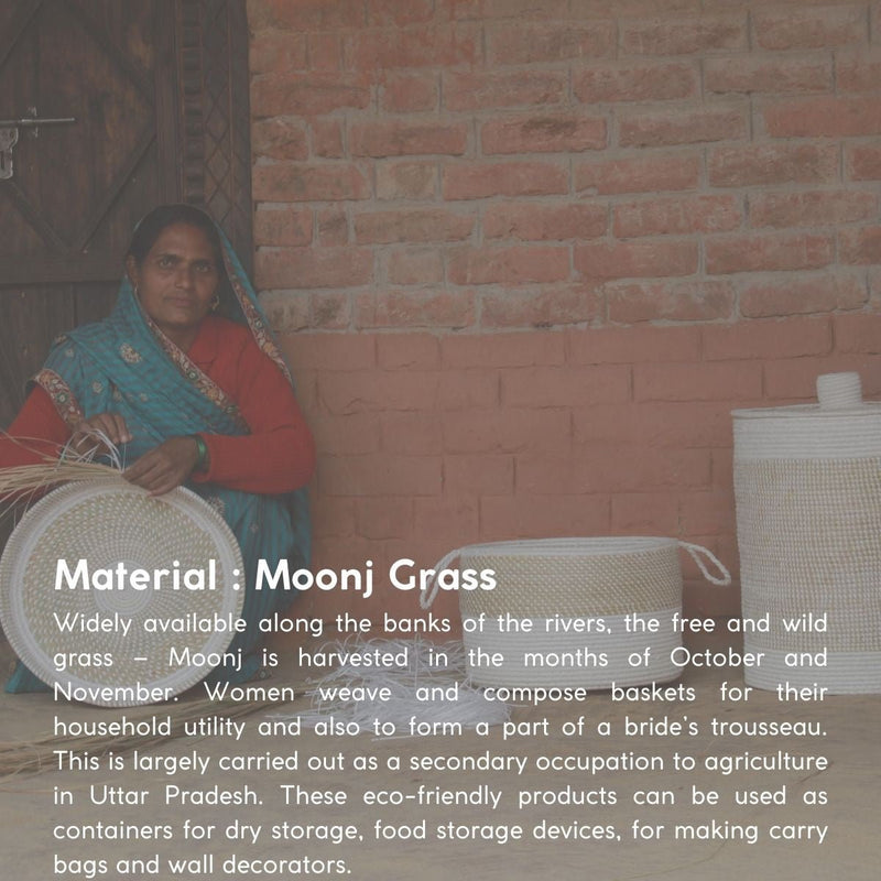 Handmade Moonj Grass Laundry Basket - Indigo-Diamond | Verified Sustainable Baskets & Boxes on Brown Living™