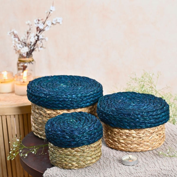 Handmade Sabai Gift Box- Indigo | Set of 3 | Verified Sustainable Baskets & Boxes on Brown Living™