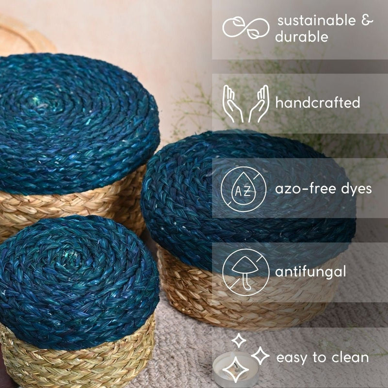 Handmade Sabai Gift Box- Indigo | Set of 3 | Verified Sustainable Baskets & Boxes on Brown Living™