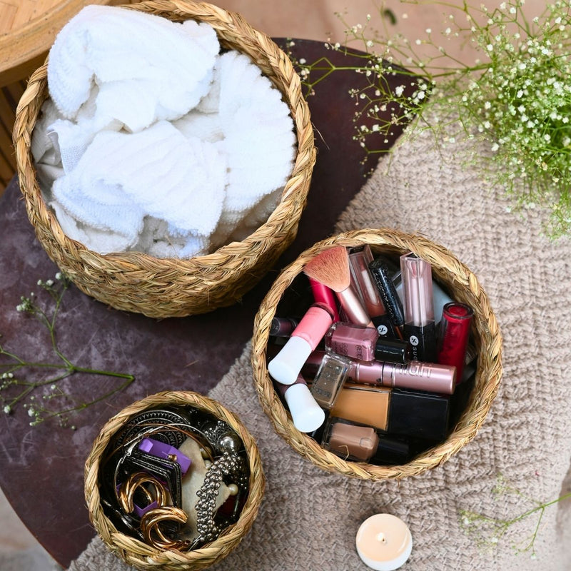 Handmade Sabai Gift Box- Red | Set of 3 | Verified Sustainable Baskets & Boxes on Brown Living™