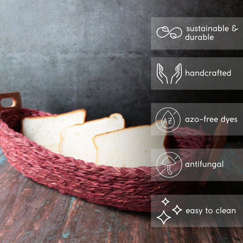 Handmade Sabai Grass Bread Basket-Small-Red | Verified Sustainable Trays & Platters on Brown Living™