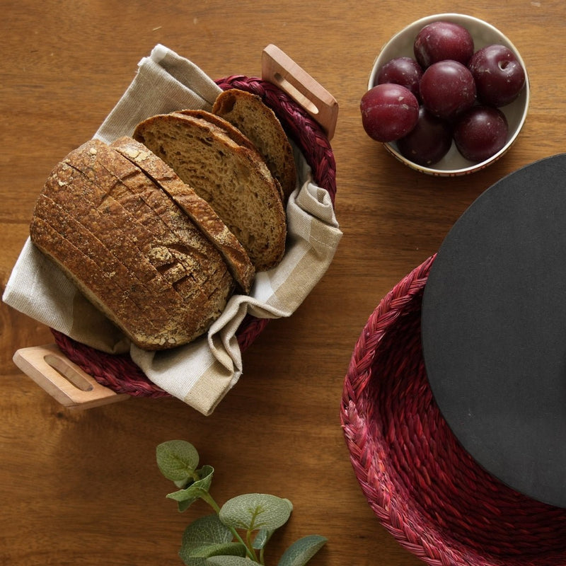 Handmade Sabai Grass Bread Basket-Small-Red | Verified Sustainable Trays & Platters on Brown Living™