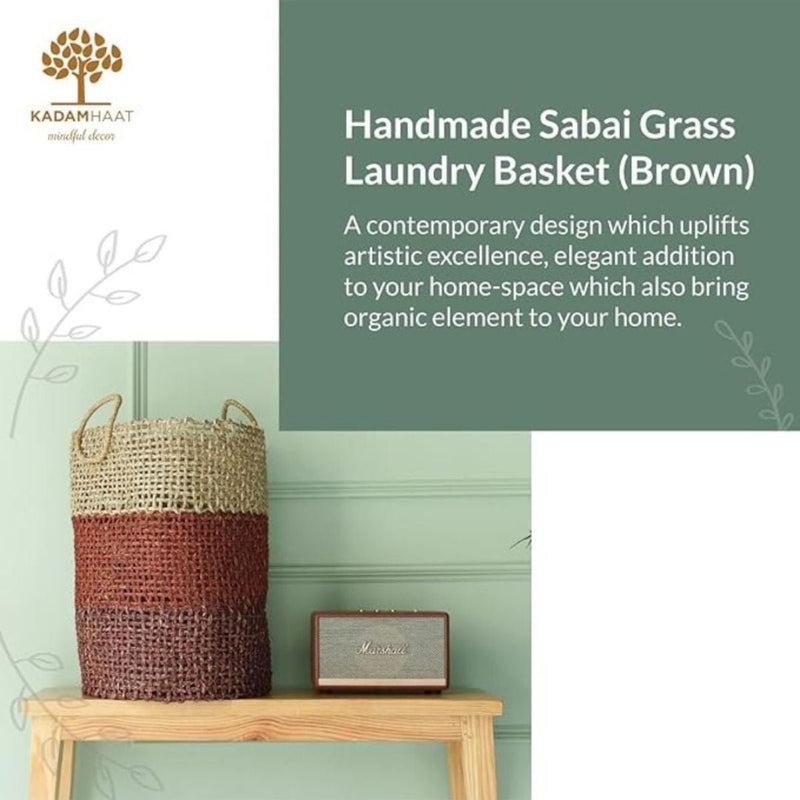 Handmade Sabai Grass Laundry Basket - Brown | Verified Sustainable Baskets & Boxes on Brown Living™