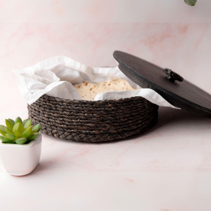 Handmade Sabai Grass Roti Box - Black | Verified Sustainable Baskets & Boxes on Brown Living™