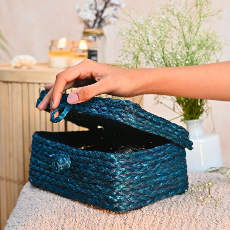 Handmade Sabai Grass Sandook - Indigo | Verified Sustainable Baskets & Boxes on Brown Living™