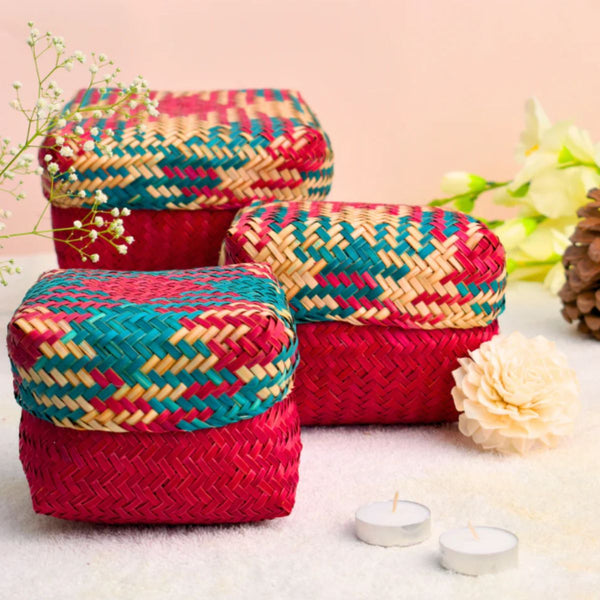 Handmade Sitalpati Gift Box Set of 3 (Red) | Verified Sustainable Gift Box on Brown Living™