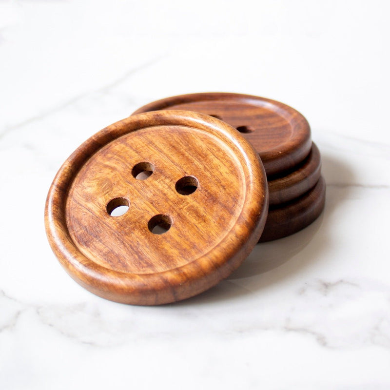 Handmade Wooden Button Coasters (Set of 4) | Verified Sustainable Coasters on Brown Living™