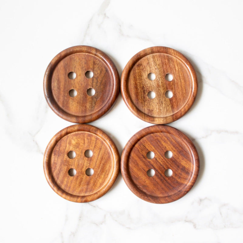 Handmade Wooden Button Coasters (Set of 4) | Verified Sustainable Coasters on Brown Living™