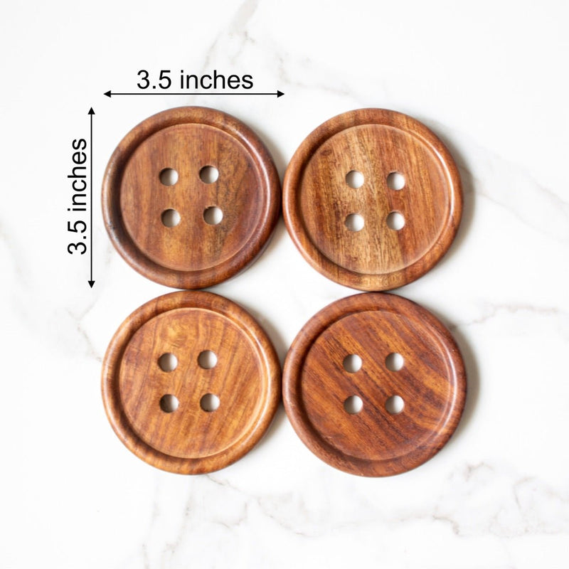 Handmade Wooden Button Coasters (Set of 4) | Verified Sustainable Coasters on Brown Living™