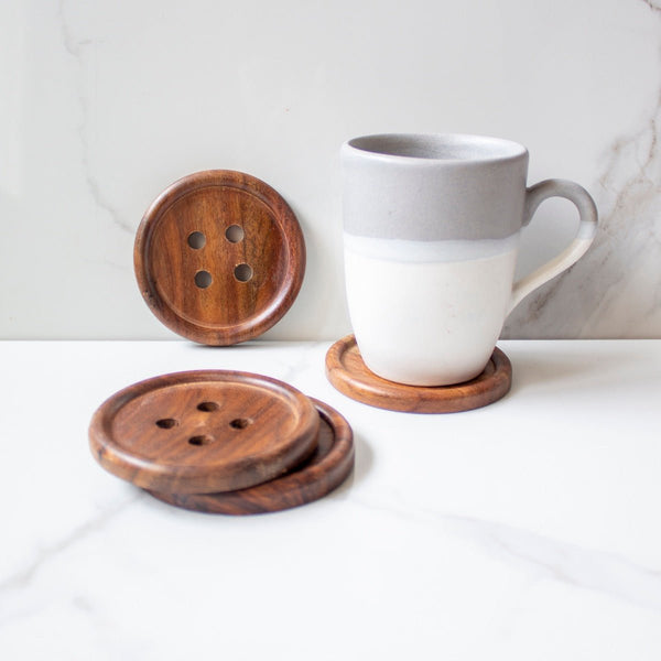 Handmade Wooden Button Coasters (Set of 4) | Verified Sustainable Coasters on Brown Living™