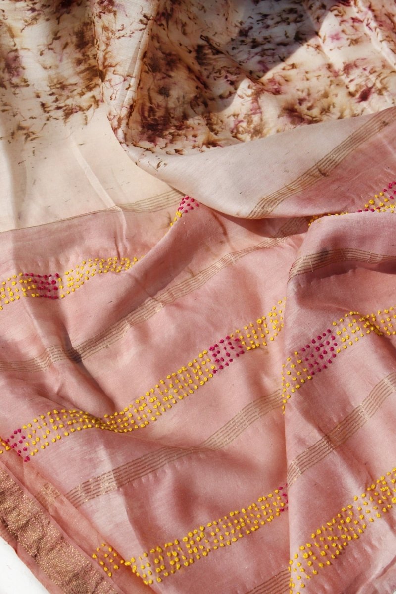 Handwoven Krishna Maheshwari Saree - Imprinted With Marigold & Rose | Verified Sustainable Womens Saree on Brown Living™