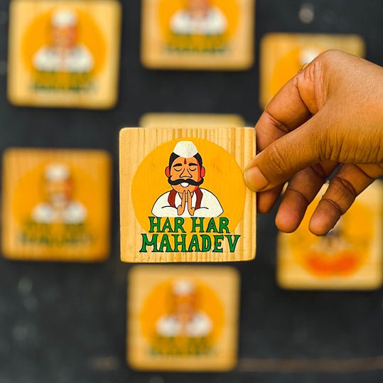 Har Har Mahadev Handpainted Wooden Fridge Magnet | Verified Sustainable Stationery on Brown Living™