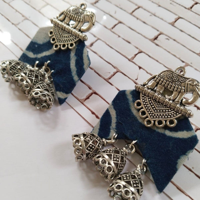 Indigo Blue Printed Elephant Charm Earrings For Women | Verified Sustainable Womens earrings on Brown Living™