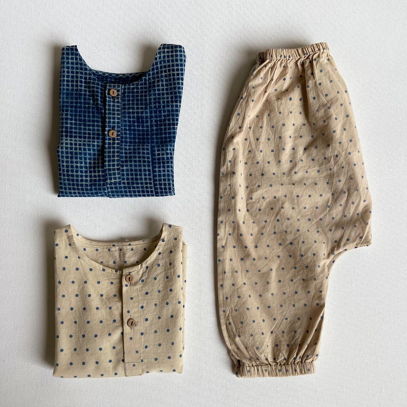 Kids Unisex Organic Cotton Check and Raidana with Raidana Pants- Indigo | Verified Sustainable Kids Daywear Sets on Brown Living™